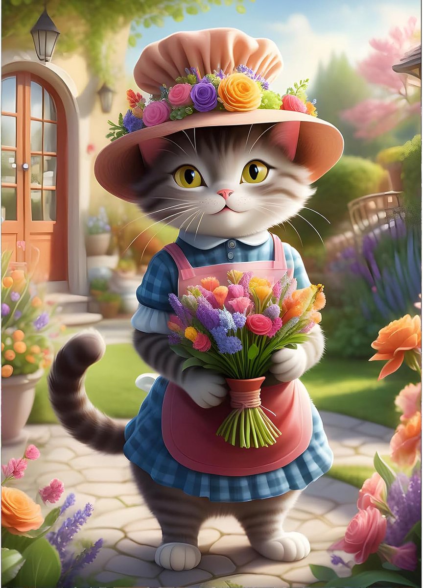 5D Cat Lady Diamond Art Kit - Volledige Rond Drill Bloemen voor Volwassenen & Beginners